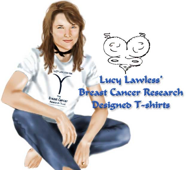Lucy Lawless wears Breast Cancer Research T-Shirt